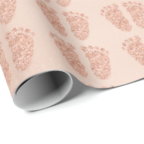 Baby Shower Glitter Girl Skin Pink Rose Gold Feet Wrapping Paper