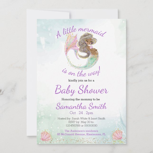 Baby Shower Glitter Little Mermaid Invitation (Front)