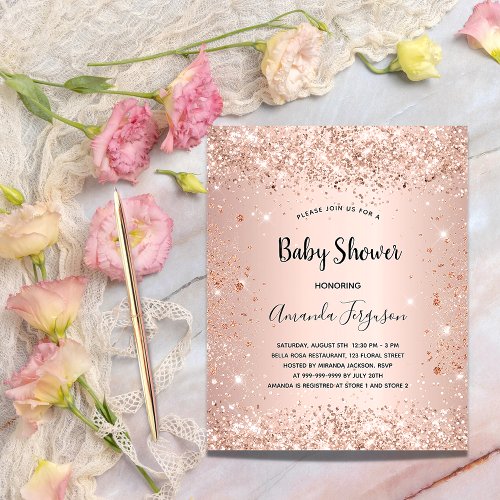 Baby Shower glitter rose blush budget invitation Flyer
