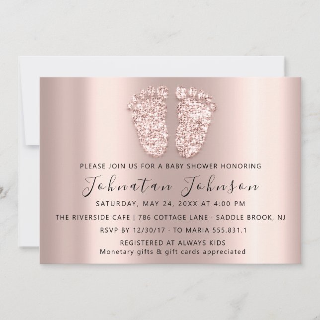 Baby Shower Glitter Rose  Blush Feet Gray Boy Girl Invitation (Front)