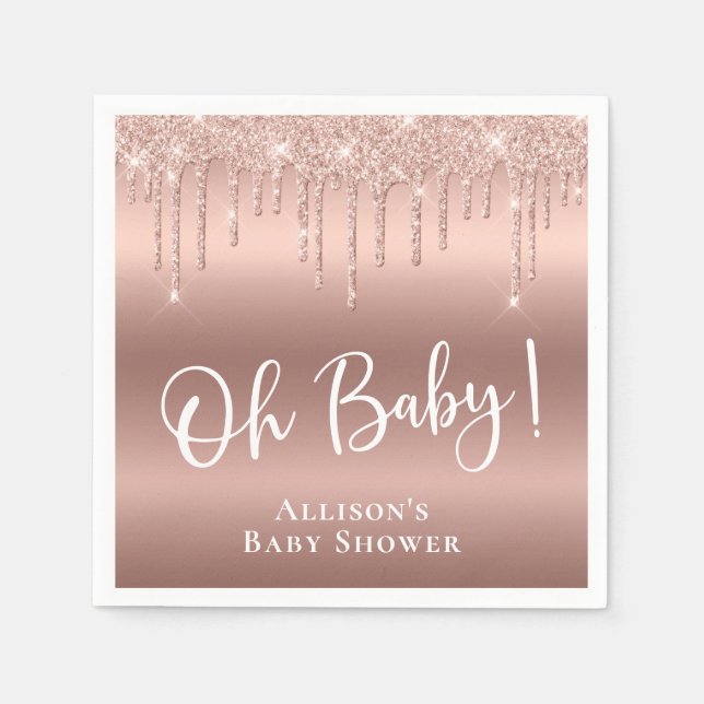 Baby Shower Glitter Rose Gold Personalized Napkins (Front)