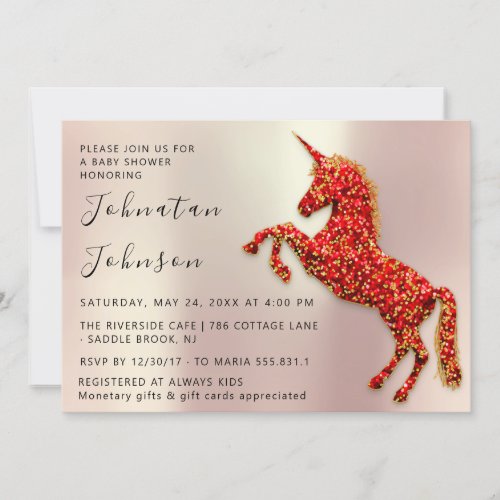 Baby Shower Glitter Rose Sweet Unicorn Boy Girl Invitation