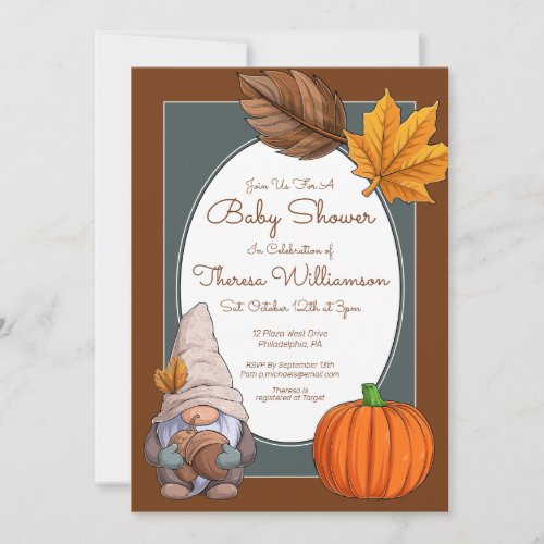 BABY SHOWER  Gnome Autumn Fall Invitation
