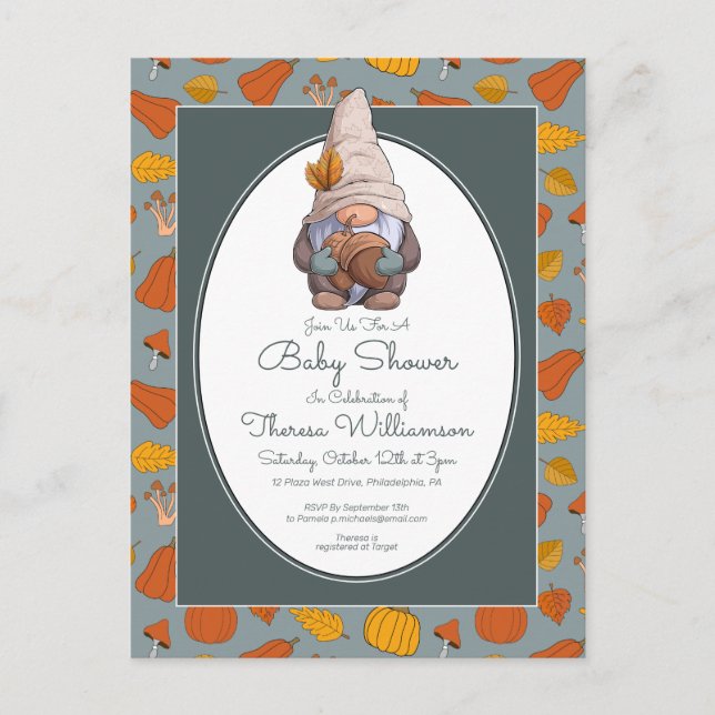 BABY SHOWER | Gnome Autumn Fall Postcard (Front)