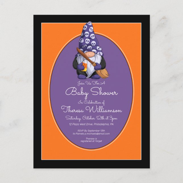 BABY SHOWER | Gnome Halloween Invitation Postcard (Front)