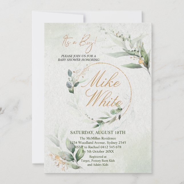 Baby Shower Gold and Green Design - It's a Boy Inv Invitation (Front)