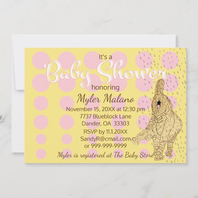 Baby Shower Gold Baby Elephant Invitation (Front)