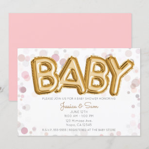 BABY Shower Gold Balloons Modern Chic Pink Invitation