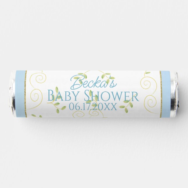 Baby Shower Gold Birds Blue Breath Savers® Mints (Front)