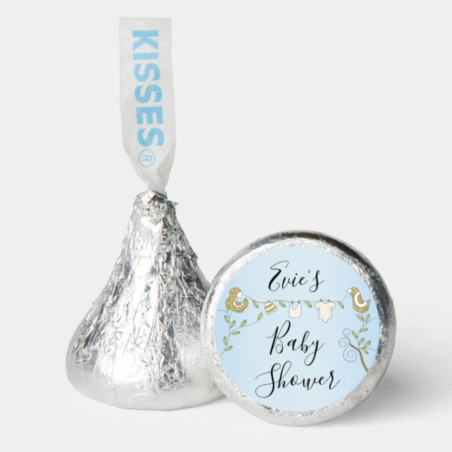 Baby Shower Gold Birds Blue Hershey®'s Kisses® (Front)