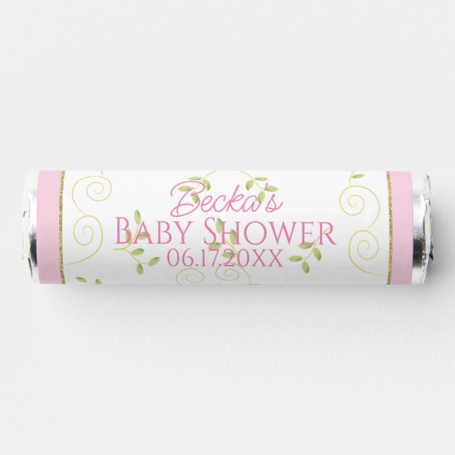 Baby Shower Gold Birds Pink Breath Savers® Mints (Front)