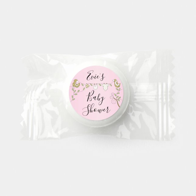 Baby Shower Gold Birds Pink Life Saver® Mints (Front)