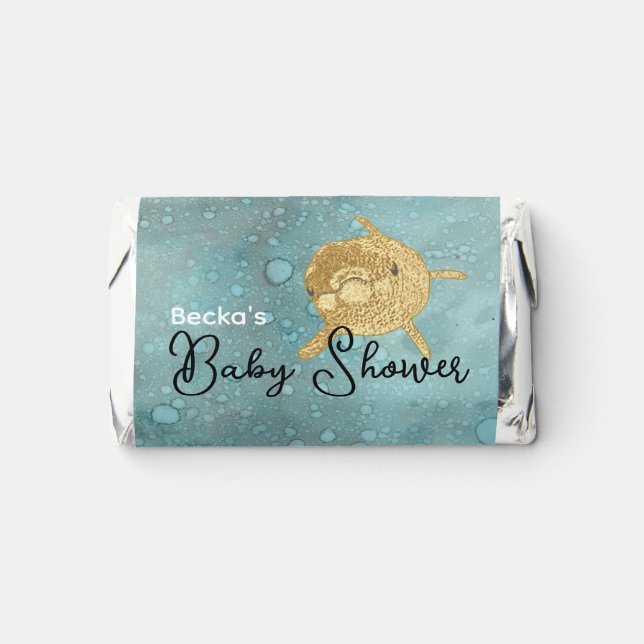 Baby Shower Gold Dolphins Chocolate Candy Hershey's Miniatures (Front)