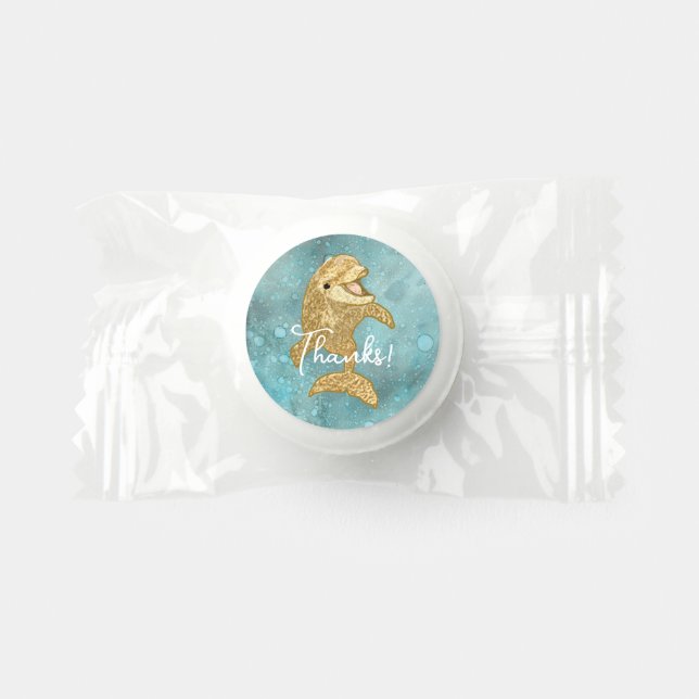 Baby Shower, Gold Dolphins Labels Life Saver® Mints (Front)