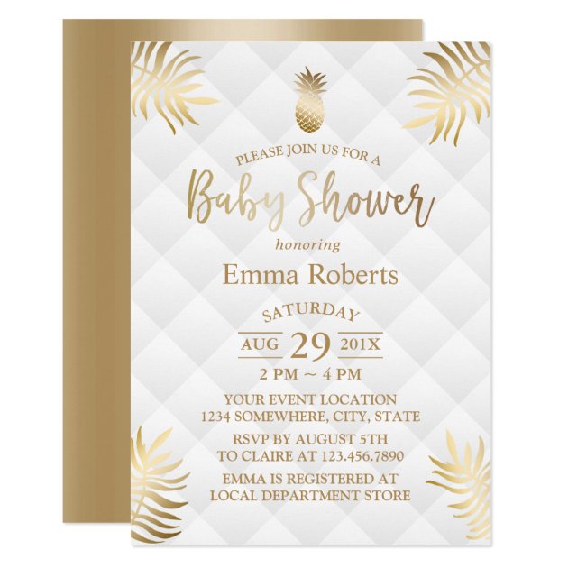 Baby Shower Gold Pineapple Elegant Tropical Invitation