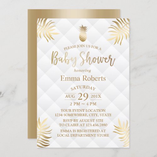 Baby Shower Gold Pineapple Elegant Tropical Invitation