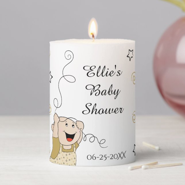Baby Shower Gold Stars 3 x 4" Pillar Candle (In Situ)