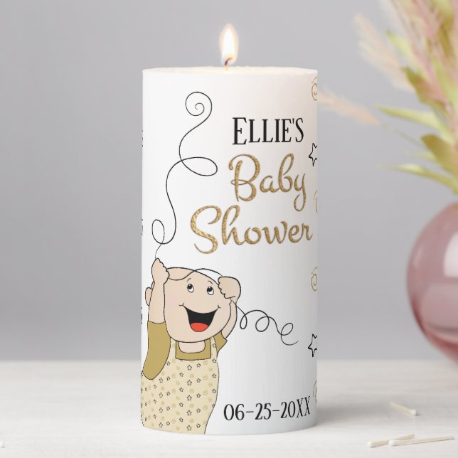 Baby Shower Gold Stars 3 x 6" Pillar Candle (In Situ)