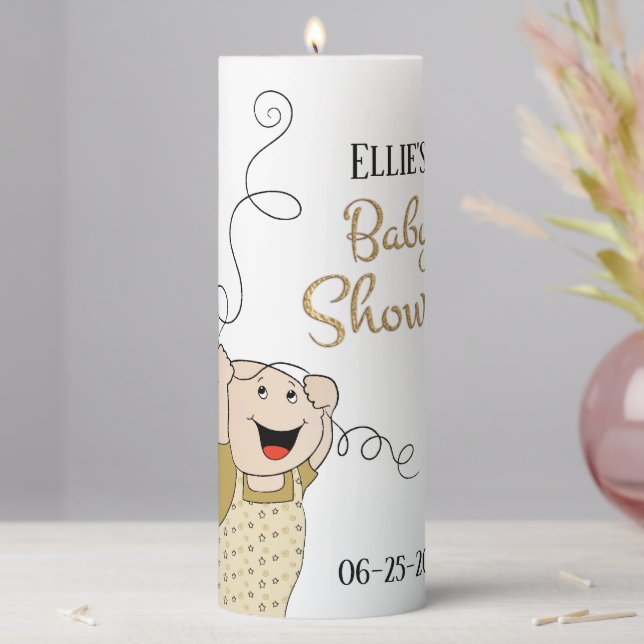 Baby Shower Gold Stars 3 x 8" Pillar Candle (In Situ)