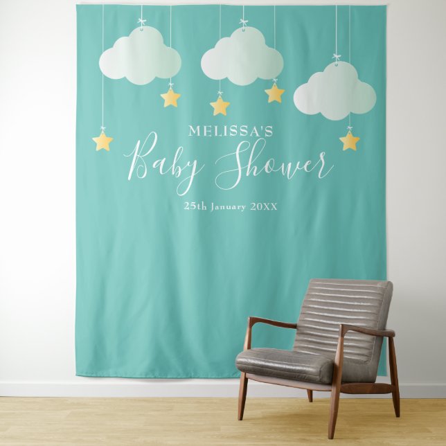 Baby Shower Gold Stars Photo Booth Backdrop (In Situ)
