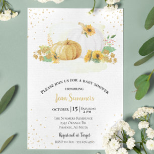 Baby Shower Gold Sunflower Pumpkin Fall Autumn Invitation