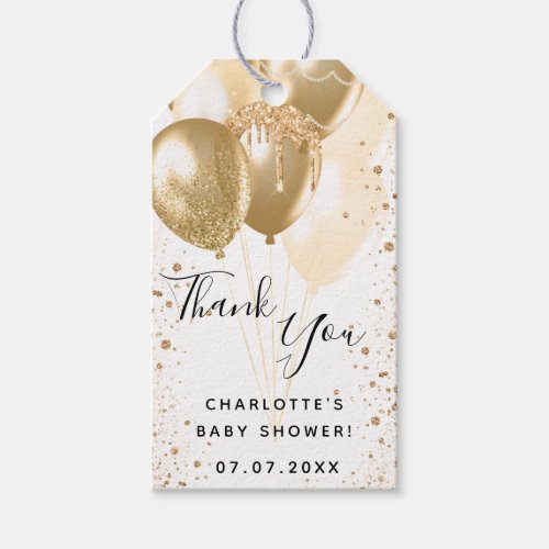 Baby Shower gold white glitter balloon thank you Gift Tags