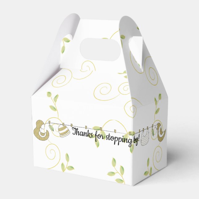 Baby Shower Golden Birds Gable Favor Box (Front Side)