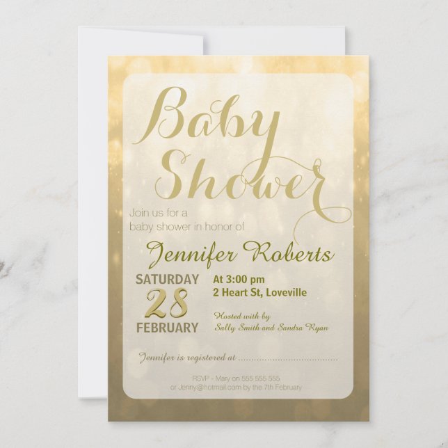 Baby Shower | Golden Bokeh Lights Invitation (Front)