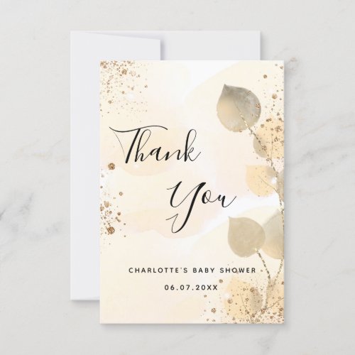 Baby Shower golden eucalyptus modern glitter Thank You Card