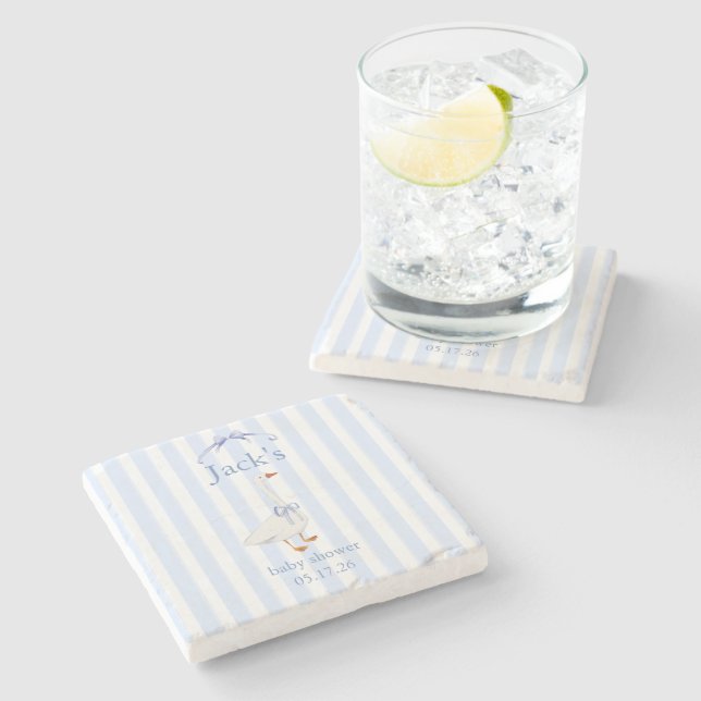 Baby shower goose blue stone coaster (Side)