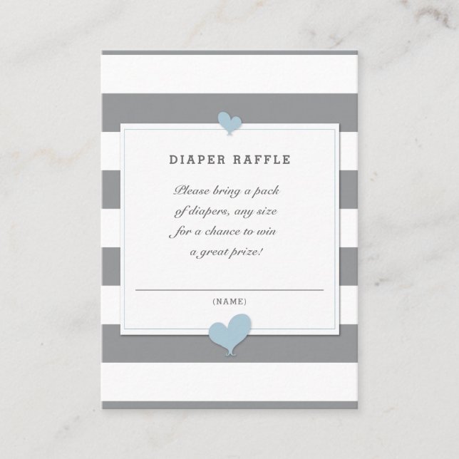 Baby Shower Gray Stripe Enclosure Diaper Raffle Business Card (Front)