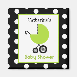 Baby Shower - Green Carriage and Polka Dots Magnet