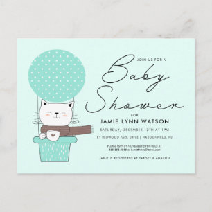 BABY SHOWER Green Cat Balloon Postcard