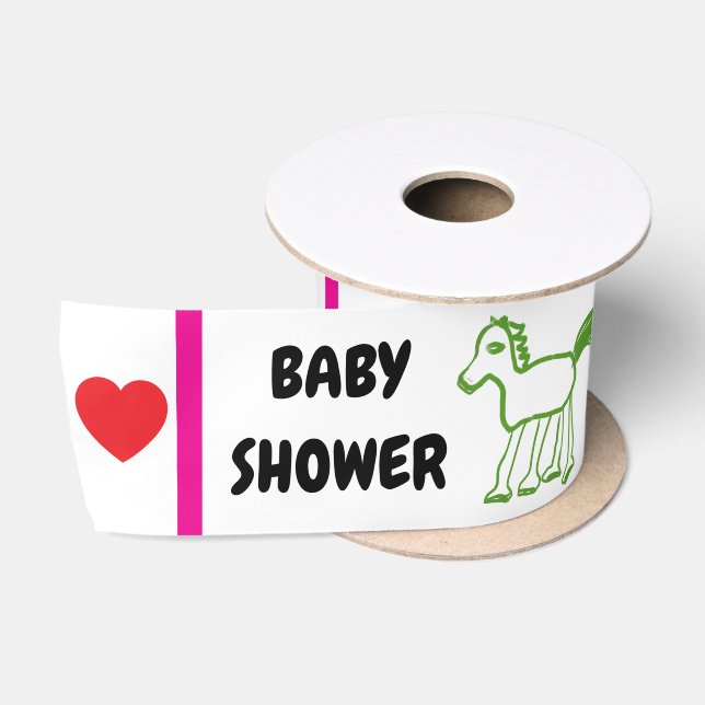 Baby Shower Green Horse Pink Blue 1.5 INCH Satin Ribbon (Spool)