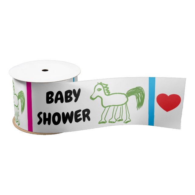 Baby Shower Green Horse Pink Blue Satin Ribbon (Spool)