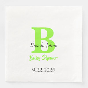Baby Shower Green Jungle Theme Monogram Name Paper Dinner Napkins