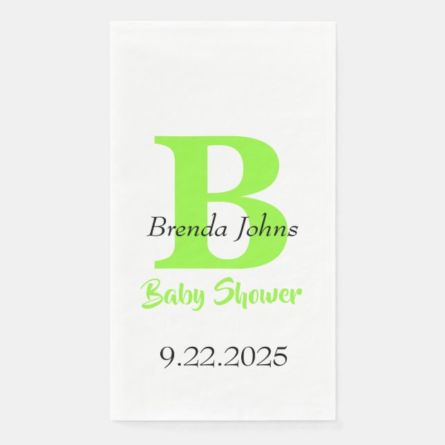 Baby Shower Green Jungle Theme Monogram Name Paper Guest Towels (Front)