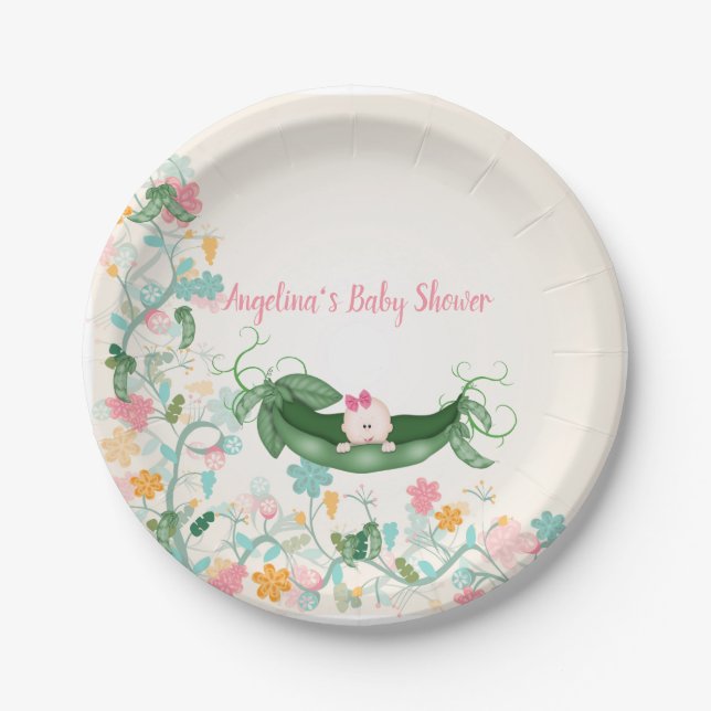 Baby Shower Green Pea Pods Bald Baby Paper Plates (Front)