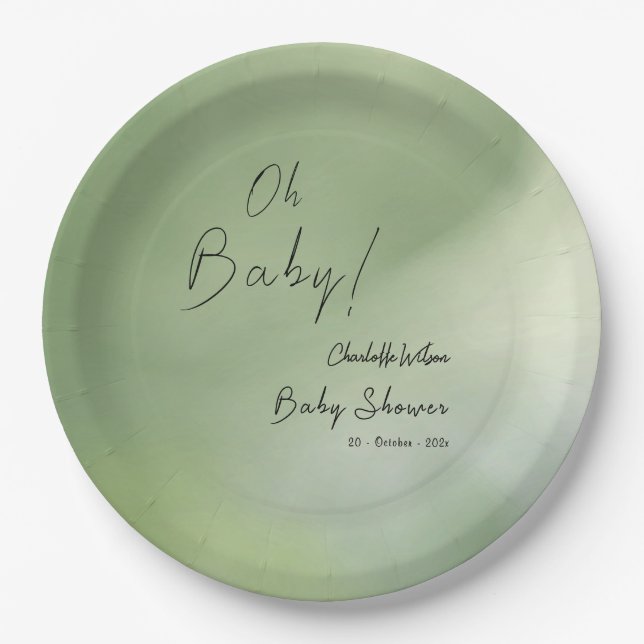 Baby Shower Green Watercolor Background Paper Plates (Front)