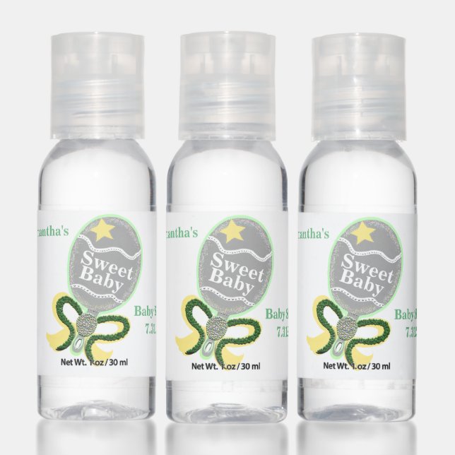 Baby Shower Green Yellow Baby Rattle Favors Hand Sanitizer (Set)