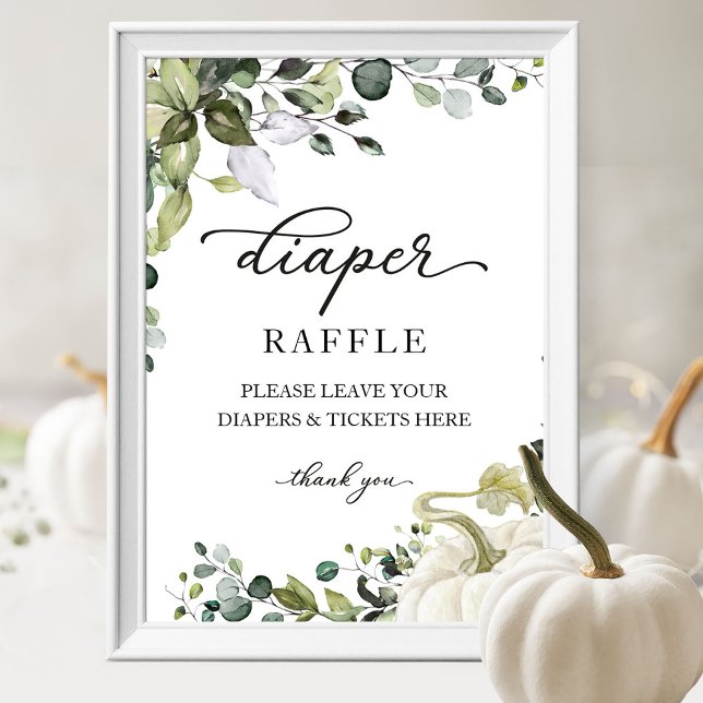 Baby Shower Greenery Diaper Raffle Game Sign (Creator Uploaded)