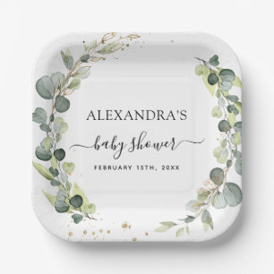 Baby Shower Greenery Elegant Watercolor Bohemian Paper Plates