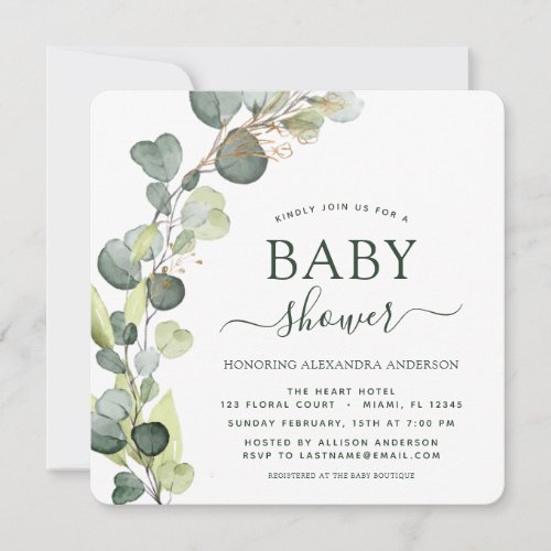 Baby Shower Greenery Eucalyptus Botanical Elegant Invitation