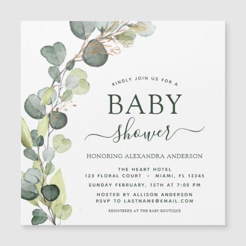 Baby Shower Greenery Eucalyptus Botanical Elegant Magnetic Invitation