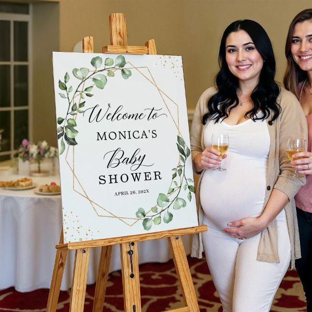 Baby Shower Greenery Eucalyptus Gold Geometric Foam Board (Creator Uploaded)