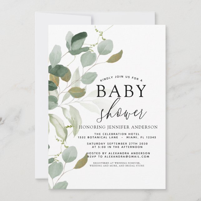 Baby Shower Greenery Eucalyptus  Invitation (Front)