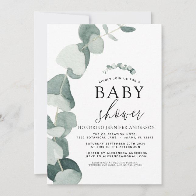 Baby Shower Greenery Eucalyptus Invitation (Front)