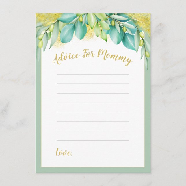 Baby Shower Greenery Eucalyptus Leaves Mommy-To-Be Advice Card (Front)