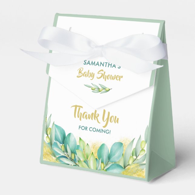 Baby Shower Greenery Eucalyptus Leaves Olive Favor Boxes (Front Side)