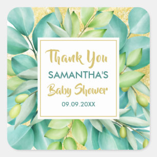Baby Shower Greenery Eucalyptus Leaves Olive Square Sticker